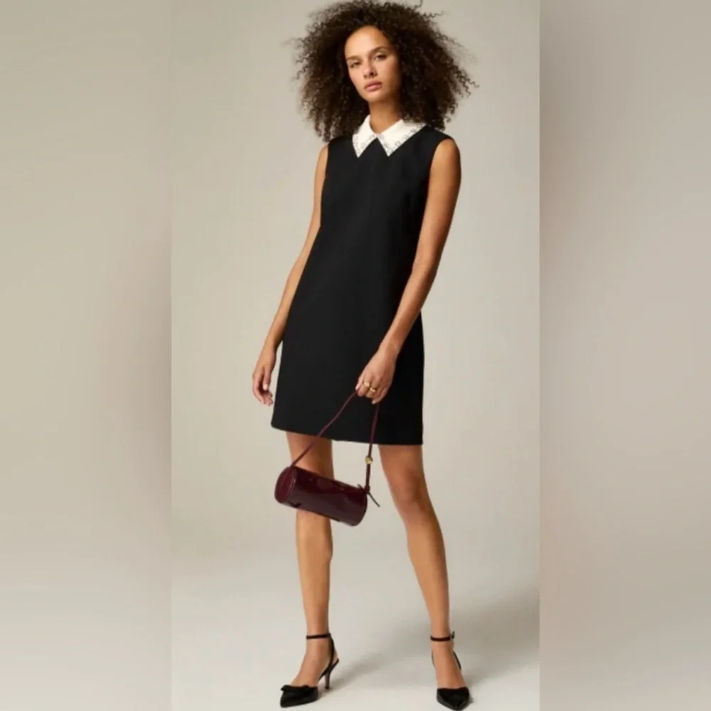 NEW J. Crew Black Mini Dress with White Collar